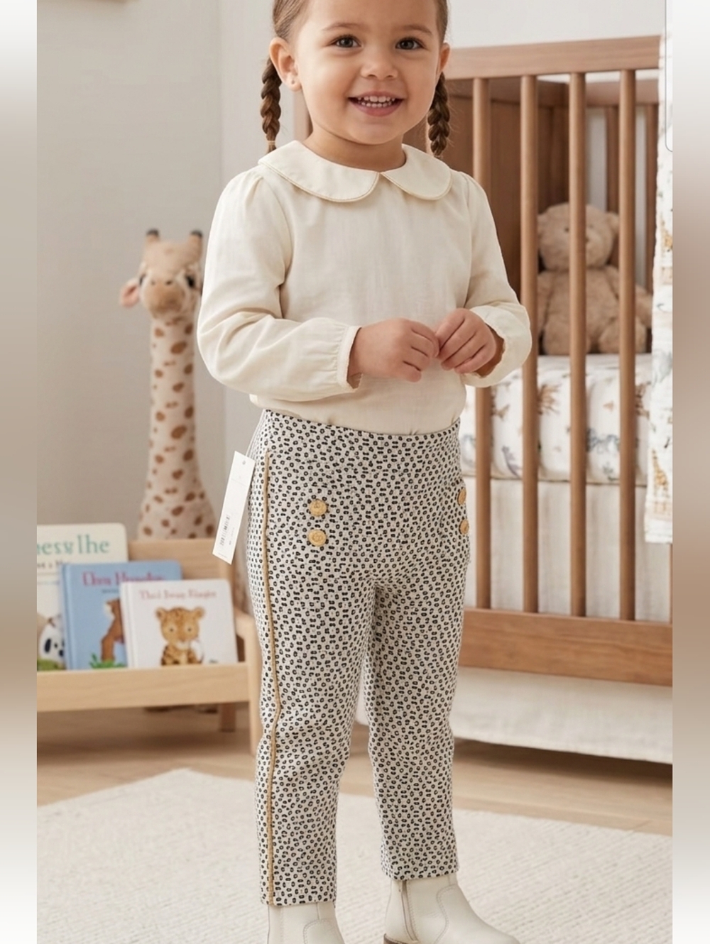 Nwt Janie And Jack Girls 2t White Printed Pants with Gold Trim